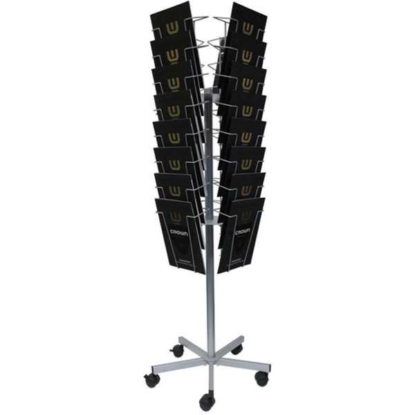 Broschürenständer mobil Silber 32 x A4, 5 Rollen dunkle Prospekte